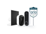 Arlo Essential 3rd Gen Camera, Arlo Video Doorbell, Arlo Universal Solar Panel Charger, and Arlo Security Yard Sign