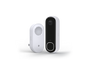 Arlo Video Doorbell and Arlo Chime 2 in white facing right and left