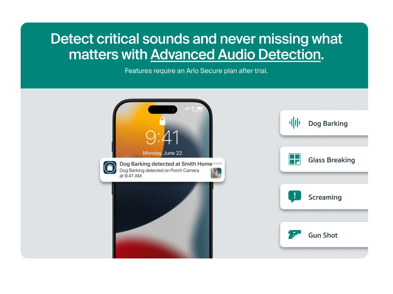 Smartphone displaying advanced audio detection app with notification icons on a white background