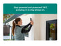 Person installing a Arlo Essential Plug-In Security Camera on a wall with promotional text about power and protection.