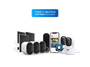 Arlo bundle with Arlo Ultra Security Camera (3rd Gen), Arlo Video Doorbell (2nd Gen), Arlo Essential Pan Tilt Indoor Security Camera, and Arlo Secure app on a white background