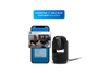 Essential Pan Tilt Indoor in black with the Arlo Secure app on a phone