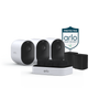 Arlo Pro 6 3 Camera Bundle with the Arlo Security Yard Sign, Arlo Dual Charging Station, and Arlo Rechargeable batteries in white facing right