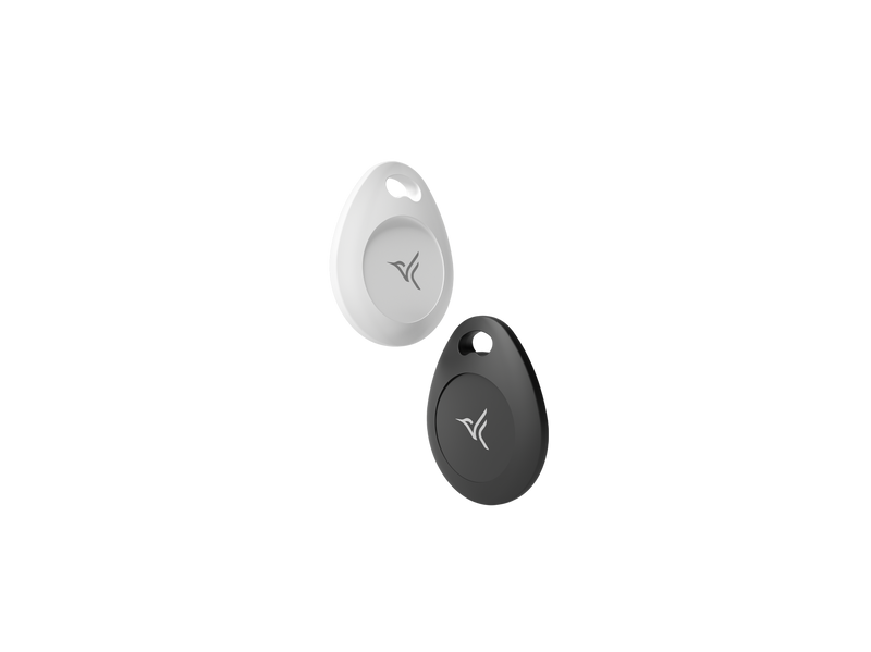 White and black security tags with the Arlo logo