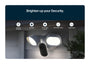 Arlo Wired Floodlight with features listed on a dark blue background